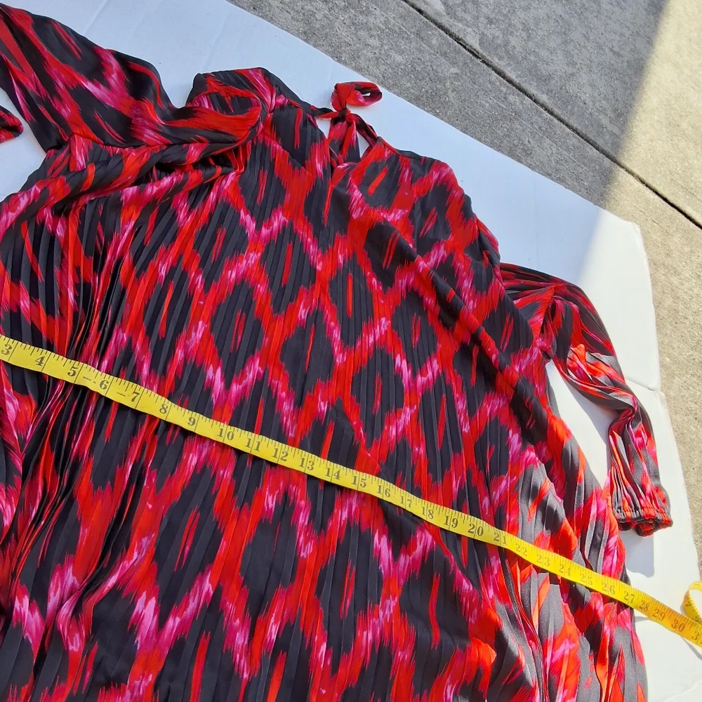 Scoop Plus Size 16/18 Red Black Ikat Midi Dress Belted Boho Long Sleeve - Picture 9 of 11